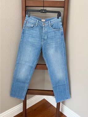 MOTHER Light Blue Cropped Straight-Leg Jeans
